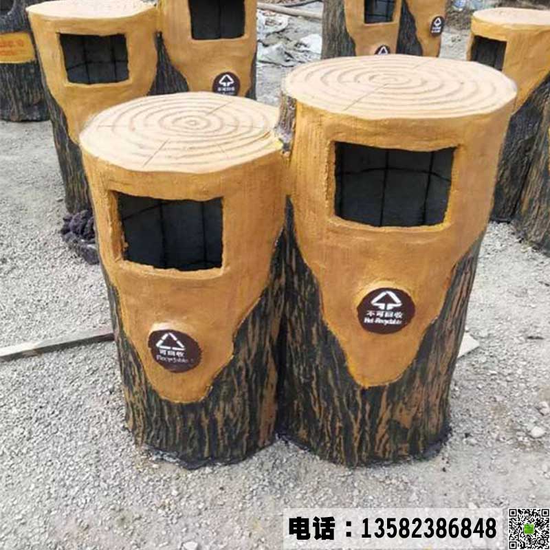 加工定做仿木水泥垃圾桶 垃圾双桶 公园环保摆件